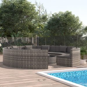 vidaXL Loungegrupp för trädgården med dynor 10 delar konstrotting grå