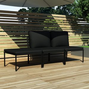 vidaXL Loungegrupp för trädgården med dynor 3 delar svart PVC