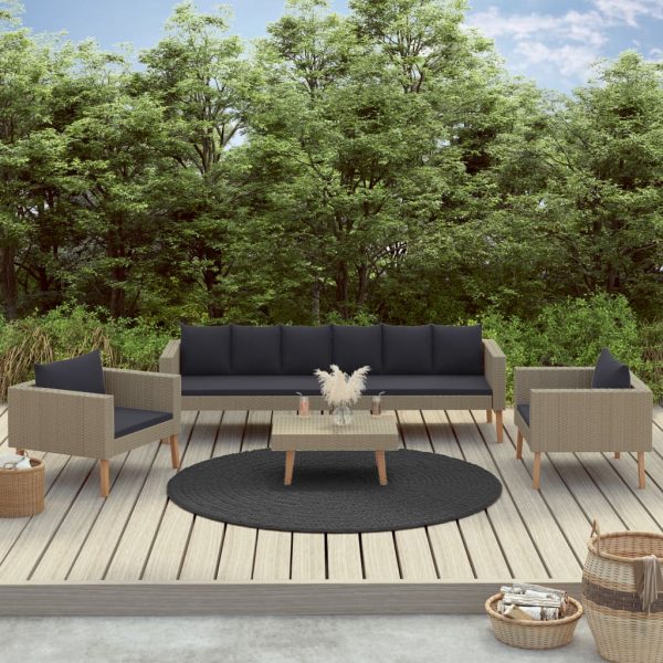 vidaXL Loungegrupp för trädgården med dynor 4 delar konstrotting beige