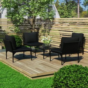 vidaXL Loungegrupp för trädgården med dynor 5 delar svart PVC