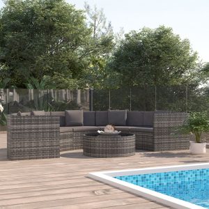 vidaXL Loungegrupp för trädgården med dynor 6 delar konstrotting grå