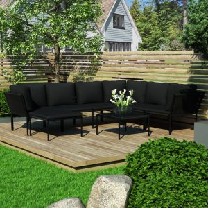 vidaXL Loungegrupp för trädgården med dynor 8 delar svart PVC