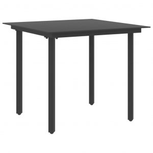 vidaXL Trädgårdsbord svart 80x80x74 cm stål och glas