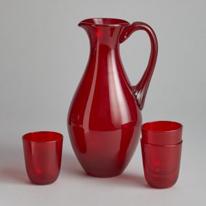 Reijmyre Glasbruk – Rubinröd Karaff samt 3 st Glas
