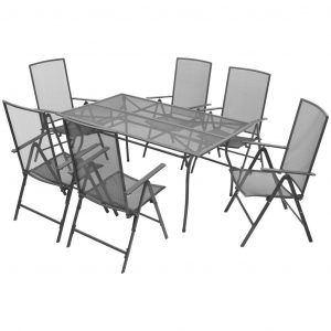vidaXL Matgrupp med hopfällbara stolar 7 delar stål antracit