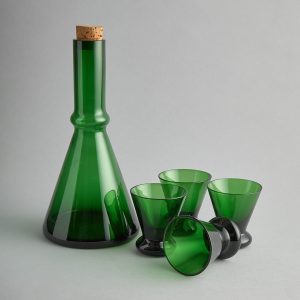 Vintage – Grön konformad karaff med 4 glas