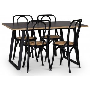 Edge 3.0 matgrupp 140×90 cm inkl 4 st Samset svarta böjträ stolar – Svart Högtryckslaminat