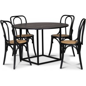 Sintorp matgrupp, runt matbord Ø115 cm inkl 4 st Samset böjträ stolar – Svart marmor