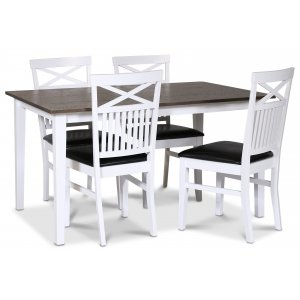Skagen matgrupp klassiskt matbord 140×90 cm – Vit / brunoljad ek med 4 st Fårö stolar