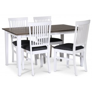 Skagen matgrupp klassiskt matbord 140×90 cm – Vit / brunoljad ek med 4 st Fårö stolar
