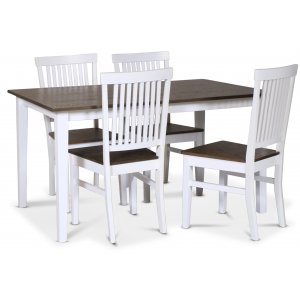 Skagen matgrupp klassiskt matbord 140×90 cm – Vit / brunoljad ek med 4 st Skagen stolar