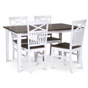 Skagen matgrupp klassiskt matbord 140×90 cm – Vit / brunoljad ek med 4 st Skagen stolar