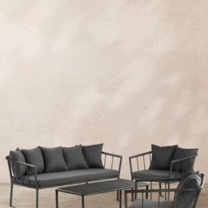 MENTON loungemöbel – 4 delar Khakigrön/mörkgrå dynor