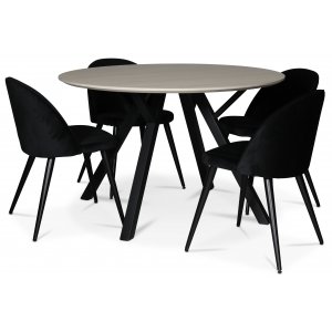 Ankara matgrupp runt matbord + 4 st svarta Alice stolar + 3.00 x Möbeltassar