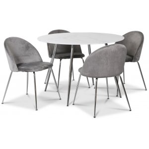 Art matgrupp, 110 cm runt bord + 4 st grå Art stolar + Fläckborttagare för möbler
