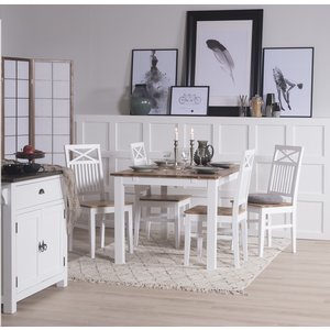Dalarös matgrupp 140 cm bord vit/ek med 4 st stolar – Ingen tilläggsskiva