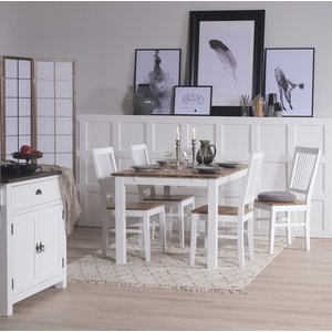 Dalarös matgrupp bord vit/ek med 4 st Dalarös stolar – Ingen tilläggsskiva
