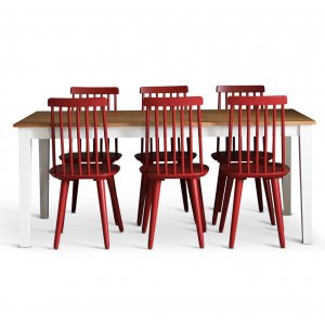 Dalsland matgrupp: Matbord i Ek / Vit med 6 st röda Pinnstolar
