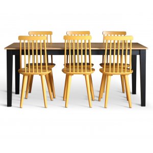 Dalsland matgrupp: Matbord i svart / ek med 6 st gula pinnstolar