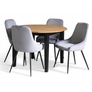 Dalsland matgrupp: Runt bord i Ek / Svart med 4 st gråa Theo stolar