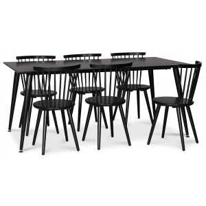 Dipp matgrupp matbord 180×90 cm med 6 st svarta Castor pinnstolar + 4.00 x Möbeltassar