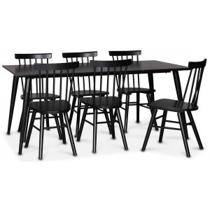 Dipp matgrupp matbord 180×90 cm med 6 st svarta Orust pinnstolar + Fläckborttagare för möbler