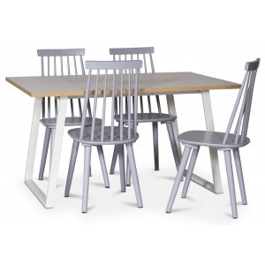 Edge matgrupp Matbord i vit HPL 140×90 cm med 4 st gråa Dalsland pinnstolar
