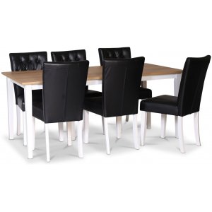 Fårö matgrupp 180 cm inkl. 6 st Crocket svarta stolar – Ek/vit + 4.00 x Möbeltassar