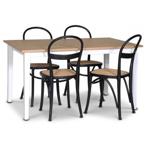 Fårö matgrupp matbord 140×90 cm – Vit / oljad ek med 4 st Danderyd No.16 stolar Svarta
