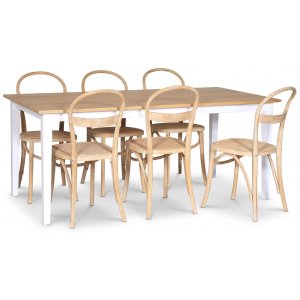 Fårö matgrupp matbord 180×90 cm – Vit / oljad ek med 6 st Danderyd No.16 stolar Whitewash