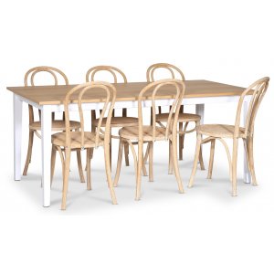 Fårö matgrupp matbord 180×90 cm – Vit / oljad ek med 6 st Danderyd No.18 stolar Whitewash