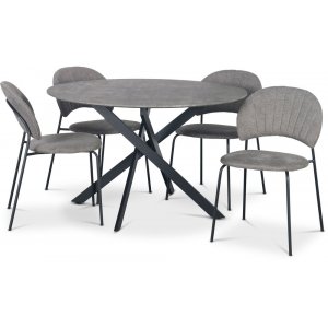 Hogrän matgrupp Ø120 cm bord i betongimitation + 4 st Hogrän grå stolar