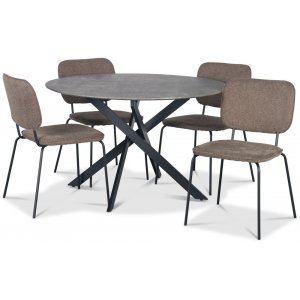 Hogrän matgrupp Ø120 cm bord i betongimitation + 4 st Lokrume bruna stolar