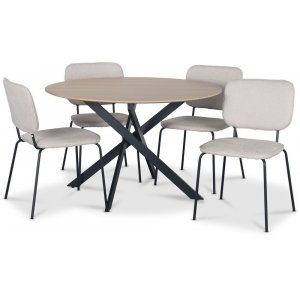 Hogrän matgrupp Ø120 cm bord i ljust trä + 4 st Lokrume beige stolar