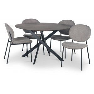 Hogrän matgrupp Ø120 cm bord i mörkt trä + 4 st Tofta grå stolar + 3.00 x Möbeltassar
