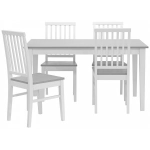 Matgrupp: Fårö matbord – vit/grå – 140 cm + 4 st Fårö stol – vit/grå + 3.00 x Möbeltassar