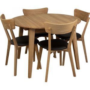 Matgrupp Genova matbord 110-160 cm inkl 4 st Amino stolar – Oljad ek/svart ecoläder