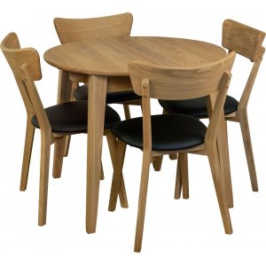 Matgrupp Genova matbord 90-130 cm inkl 4 st Amino stolar – Oljad ek/svart ecoläder + 3.00 x Möbeltassar