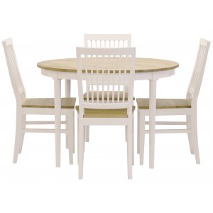 Matgrupp: Läckö matbord, runt – vit / oljad ek + 4 st Selma stol – vit / oljad ek