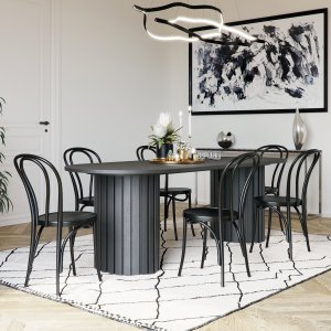 Matgrupp PiPi ovalt matbord 240 cm inkl 6 st Böjträ Stol No18 – Svart + Fläckborttagare för möbler