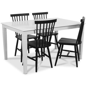 Mellby matgrupp 140 cm bord med 4 st svarta Karl pinnstolar – Vit / Svart