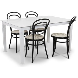 Mellby matgrupp 140 cm bord med 4 st svarta Thonet No14 stolar – Vit / Svart