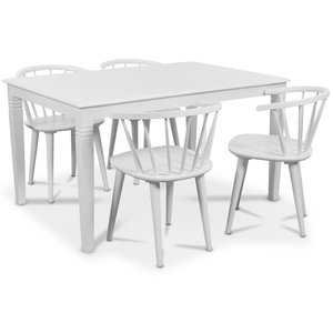 Mellby matgrupp 140 cm bord med 4 st vita Fredrik Pinnstolar med karm – Vit