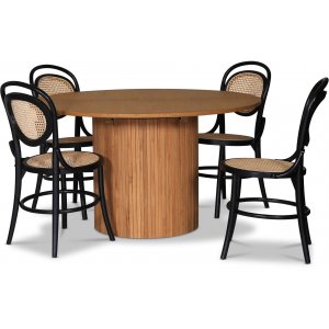 Nova matgrupp, förlängningsbart matbord Ø130-170 cm inkl 4 st Alicia svarta stolar – Oljad ek