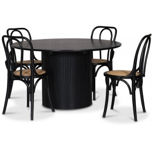 Nova matgrupp, förlängningsbart matbord Ø130-170 cm inkl 4 st Samset böjträ stolar – Svartbetsad ek