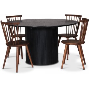 Nova matgrupp, förlängningsbart matbord Ø130-170 cm inkl 4 st pinnstolar Castor – Svartbetsad ek