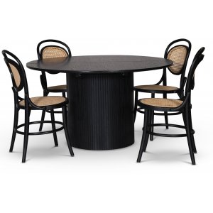 Nova matgrupp, förlängningsbart matbord Ø130-170 cm inkl 4 st svarta Alicia stolar böjträ – Svartbetsad ek