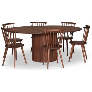 Nova matgrupp, förlängningsbart matbord Ø130-170 cm inkl 6 st pinnstolar Castor – Valnöt + Fläckborttagare för möbler