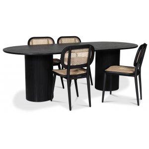 Nova matgrupp ovalt matbord, svartbetsad ek + 4 st Siknäs II stolar svart/rotting