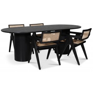 Nova matgrupp ovalt matbord, svartbetsad ek + 4 st Strömsberg karmstolar svart/rotting